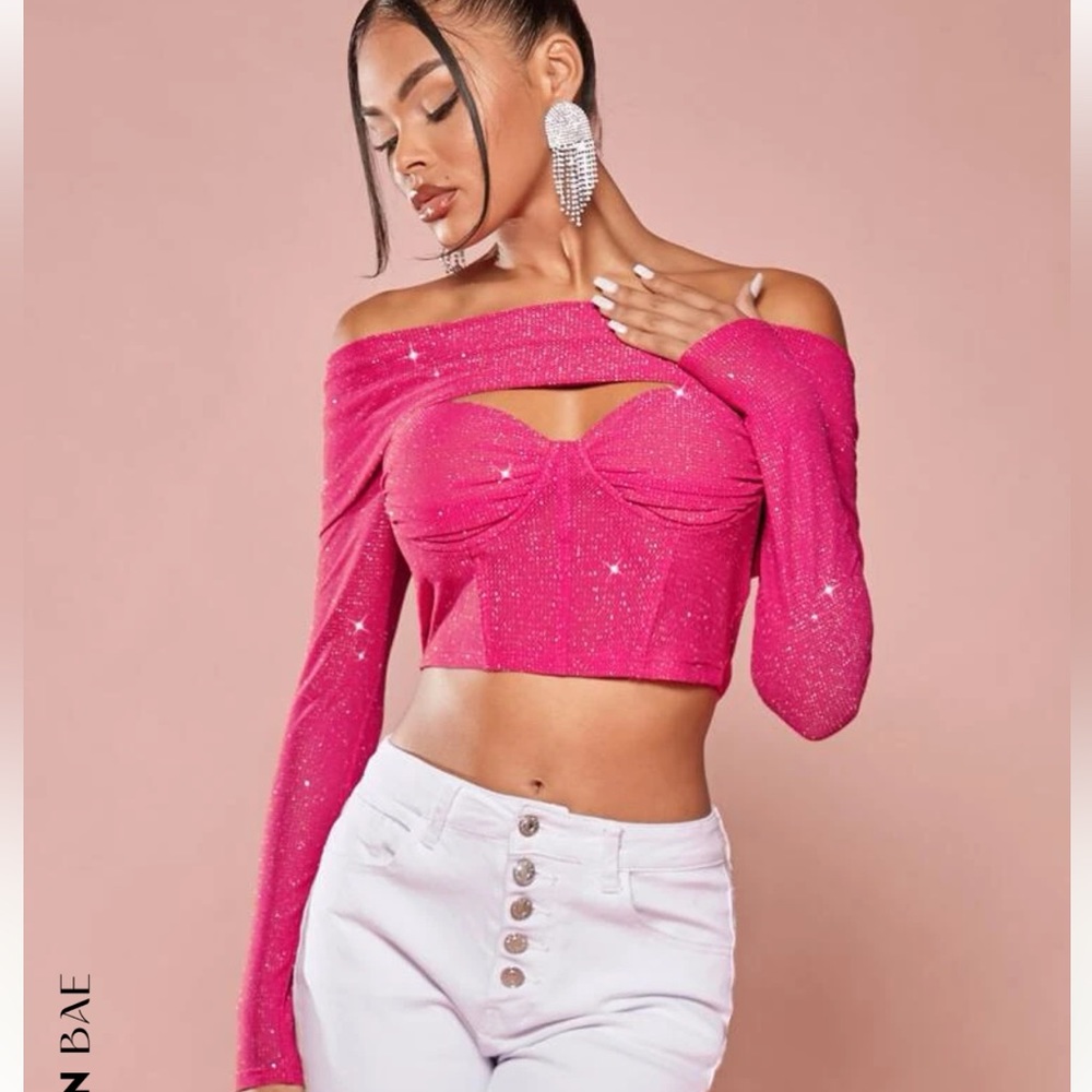 SHEIN Pink Sparkle Corset Style Crop Top - Size Small